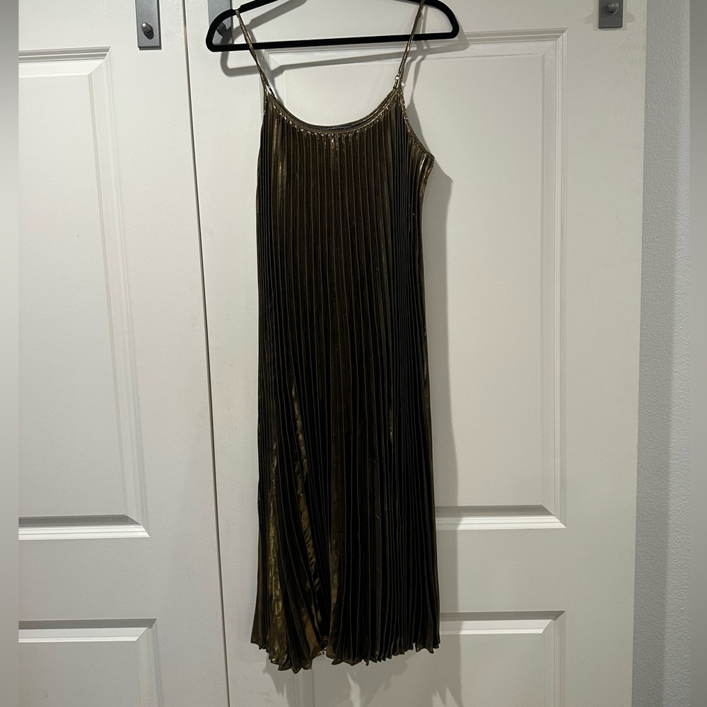 Johnny Was Gold Pleated Midi Dress - Picture 7 of 8